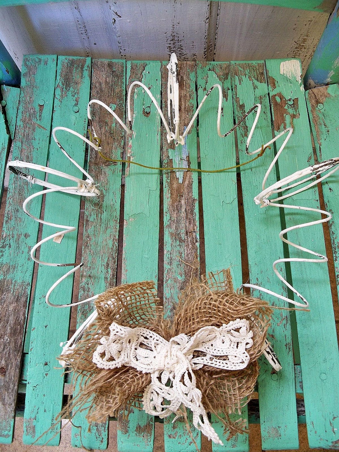 Wreath recycled bed springs rusty metal shabby chic primitive