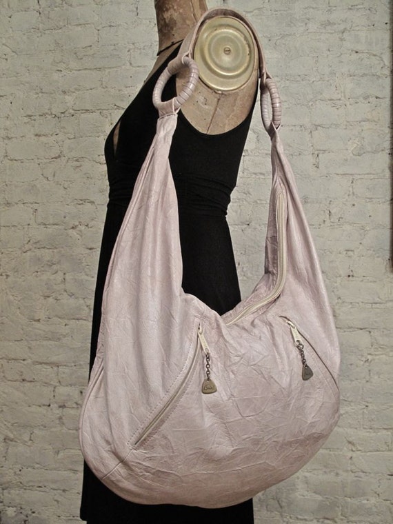 80s Huge Leather Hobo Bag Gray by ChelseaGirlNYC on Etsy