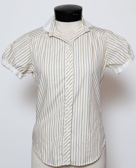 Items similar to vintage ladies striped short sleeve button down shirt