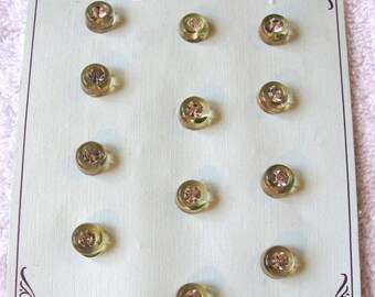 Vintage 1950's Clear Plastic and Rhinestone Buttons (Card of 12)