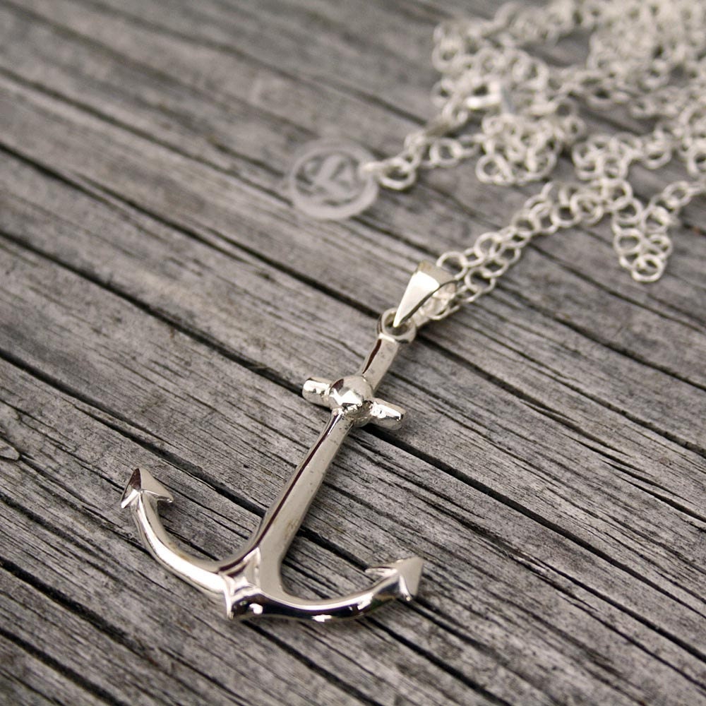 Nautical Sterling silver anchor necklace Large pendant on a