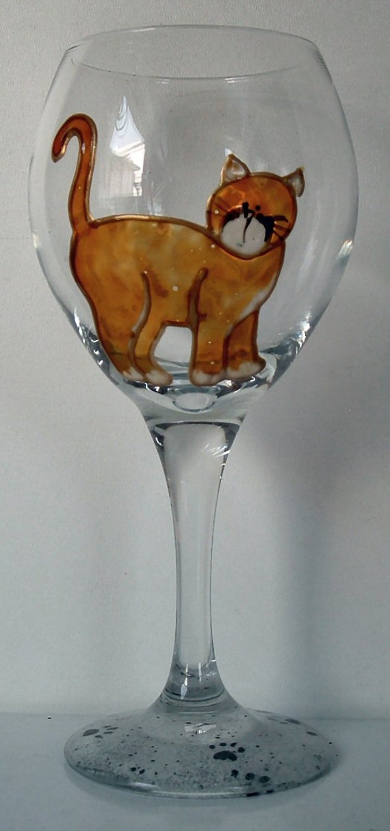Kitty Cat hand painted 20 oz wine glass available Standing or