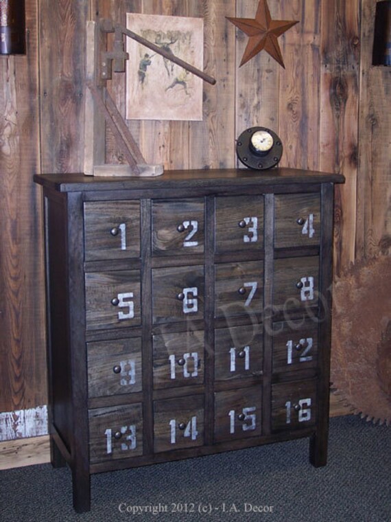 Items similar to Apothecary Cabinet CD 16 Drawers Numbered Distressed