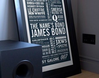 James Bond Print, James Bond Art, James Bond Poster, Typographic Print, 007 Print, The Name's... in Midnight Blue. Gift for Men