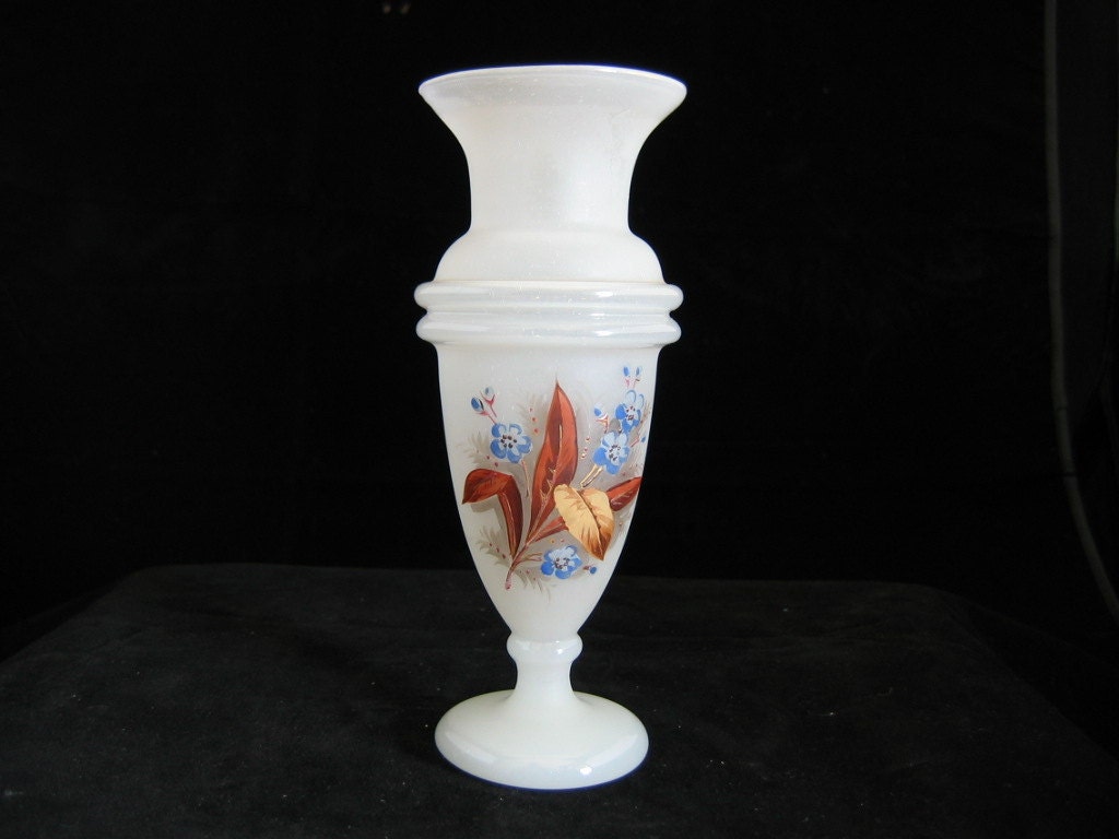 Victorian Bristol Glass Vase Handblown Handpainted White