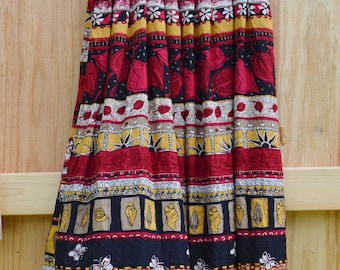 Festival Skirt Pleated Skirt Boho Skirt Tribal Skirt Red Skirt 80s skirt Floral Print Boho Skirt