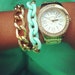 The CARRIE - Gold Chain Wrapped Bracelet With A Hint of Mint Green Resin Chain