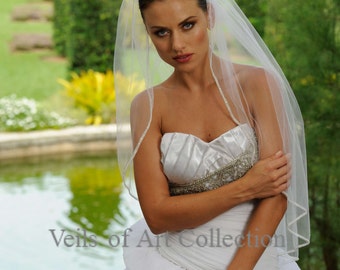 Designer One Tier Embroided Bridal Wedding Veil Fingertip Style VE304 NEW CUSTOM VEIL