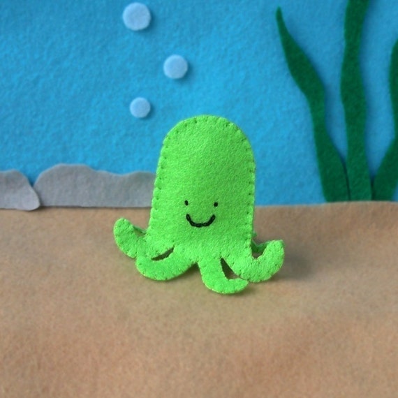 Lime Green Octopus Finger Puppet Octopus Puppet Felt