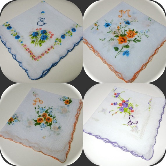 Items similar to Hand Embroidered Handkerchiefs Set of SIX Thin