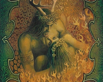 Beltane Reunion 5x7 Greeting Card Pagan Bohemian Mythology God and Goddess Art
