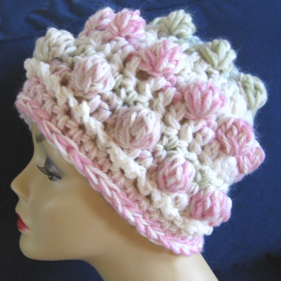 Items similar to Pastel Crochet Wool Hat Bubble Gum Bobbles Super