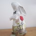 White Rabbit Sculpture , Altered Art Rabbit Figurine , Animal Sculpture , Mixed Media Collage Sculpture , Whimsical Art
