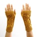 Swirl Fingerless Mitts. Hand Knit. Soft Merino Wool in Golden Sunflower. Spring / Fall / Winter / Hipster Fashion. Handmade in France.