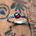 Garnet cabochon ring, garnet ring silver, daisy ring, boho silver rings, January birthstone ring, red ring, cabochon ring, made to order