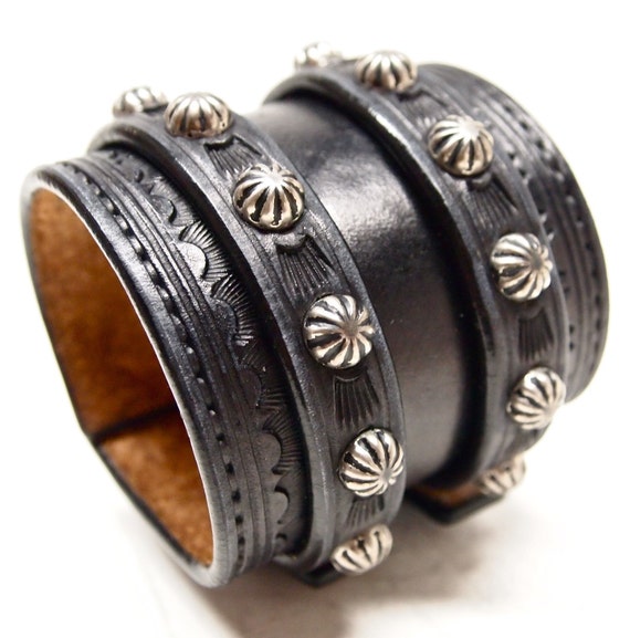 Leather Wrist Cuff Black Traditional American Cowboy ROCKSTAR Bracelet- made for YOU in NYC by Freddie Matara