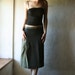 Linen skirt in black and Green - kneel length aline pleated skirt
