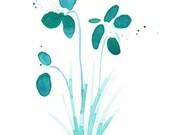 Art Print, Abstract Watercolor Flowers in Teal: Dewdrop Orchids