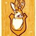 Jackalope Linocut- Yellow and Mauve