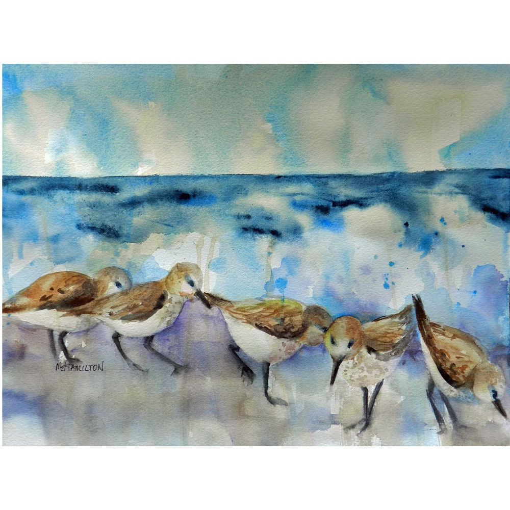 Beach Birds Running Watercolor Painting Beach Theme Decor