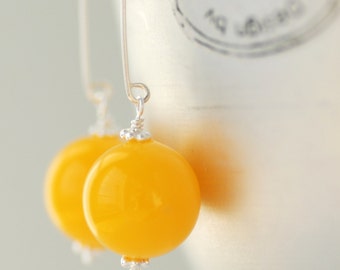 Yellow Dangle Earrings, Lemon Yellow, Vintage Lucite Jewelry, Summer Earrings, Summer Wedding Jewelry, Sterling Silver - simplify