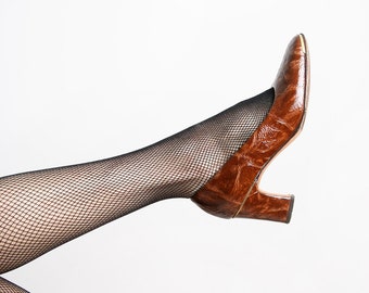 Vintage 1940s Heels - Frank More Caramel Brown Reptile Style Heels - US 5