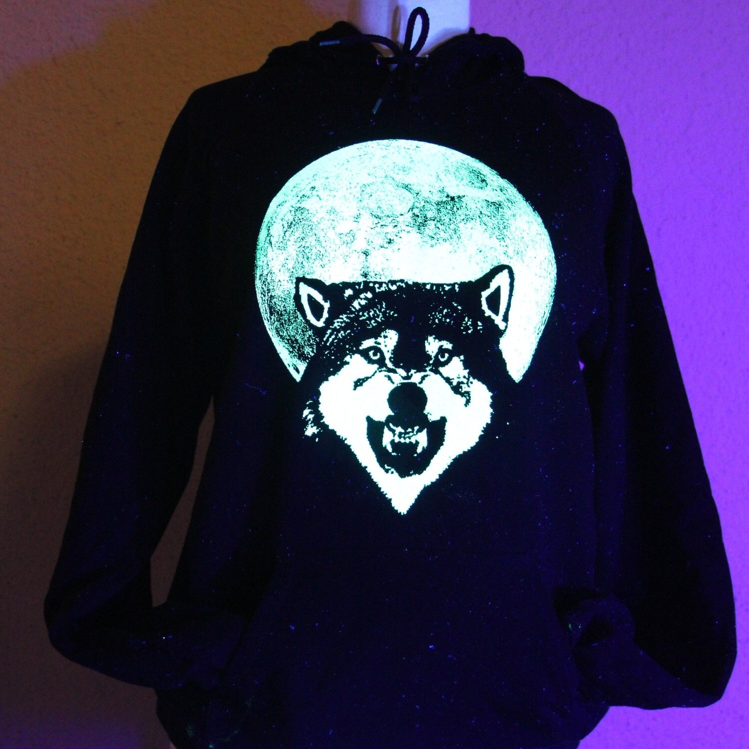 Glow in the Dark Wolf Full Moon Hoodie S M L XL 2XL