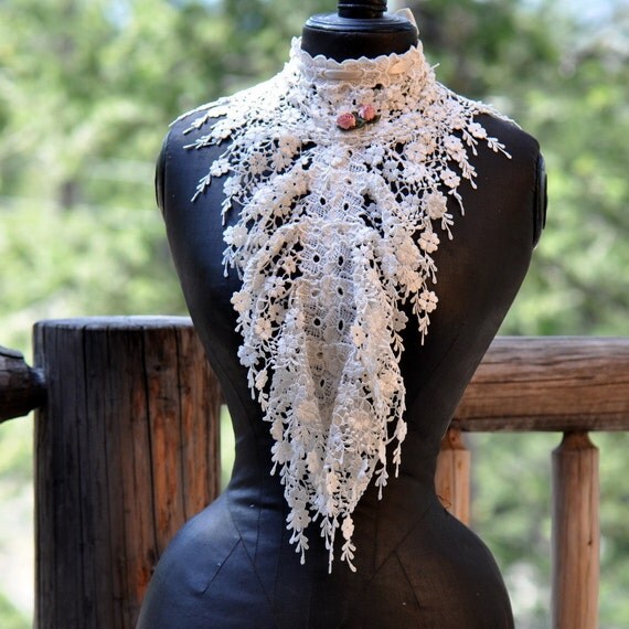 The Romantic Lace Jabot in Ivory Venise Lace Scarf by LaBelleFairy
