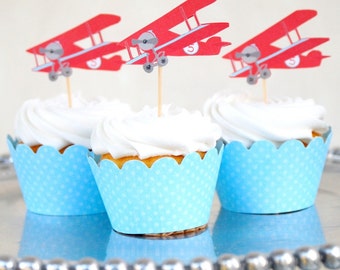 The Vintage Plane Collection - Custom Cupcake Toppers and Their Wraps from Mary Had a Little Party