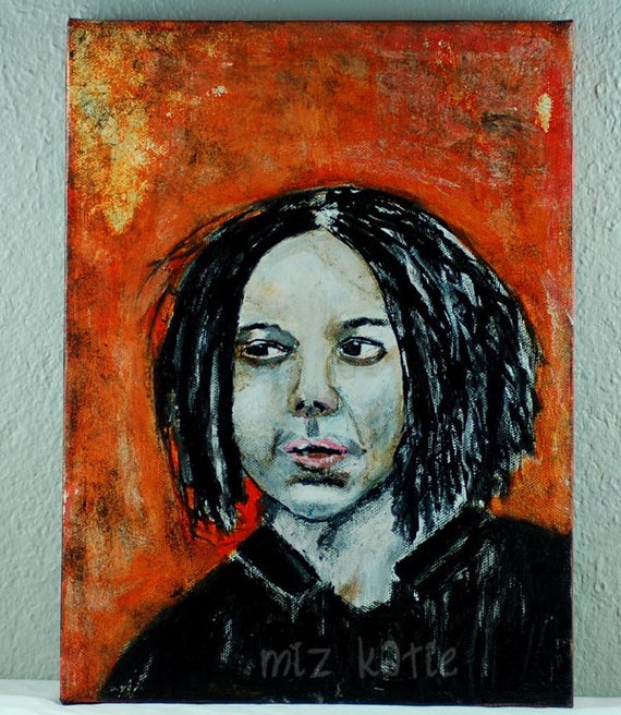 Original Acrylic Portrait Painting - Musician Jack White singer songwriter face orange The White Stripes The Dead Weather
