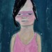 Girl Wearing a Mask 5x7 Acrylic Portrait Painting Mixed Media, April, girl, pink, masquerade mask