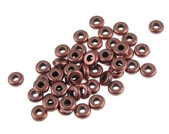 50 Copper Beads 4mm Disk Beads TierraCast Washer Bead Heishi Antique Copper Spacer Beads Flat Disk Metal Beads Jewelry Beads (PS272)