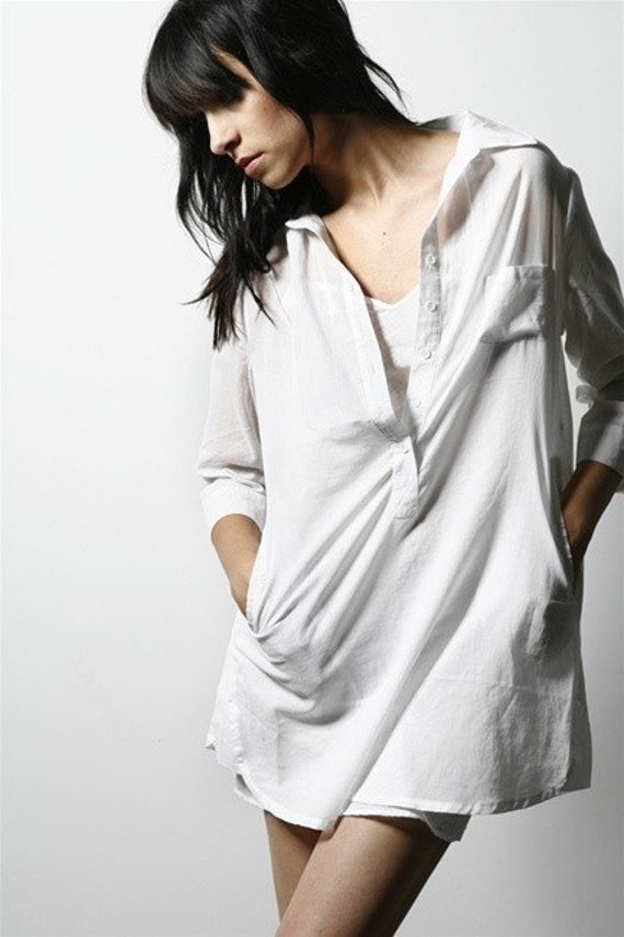 Boyfriend Top Oversized Womens Shirt Blouse Polo White