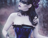 Goth Wedding Dress - Purple Black Flocked Taffeta - Corset Gown Steampunk Halloween Velvet - Mardi Gras Masquerade Prom -Custom to your size