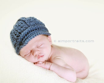Baby Hat, Blue Baby Boy Hat, Newborn Photo Prop, Newborn Photography Props, Baby Newsboy Hat, Crochet Baby Hats, Size Newborn