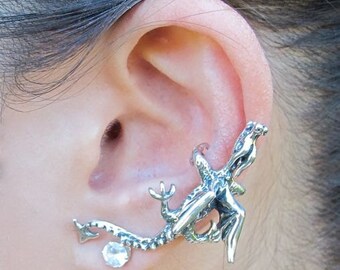 Dragon Ear Cuff Silver - Dragon Ear Wrap - Dragon Earring - Dragon Jewelry - Dragon Climber Ear Cuff - Silver Dragon Non Pierced Ear Cuff