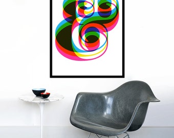 Typography poster print Retro graphic design font mid century modern kitchen art office - Ampersand 50 x 70 cm poster