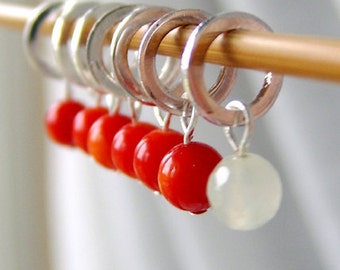 LAST SET - A Coral Lip Admires - Seven Handmade Stitch Markers - Fits Up To 5.0 mm (8 US) - Limited Edition