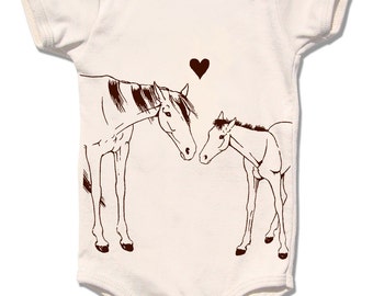 Organic Baby Horse Onesie, Infant Bodysuit, Organic Clothes, horse pony foal clothes, Horse One Piece, Equestrian, Baby Girl Shower Gift