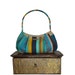 purse & shoulder bag zipper closure : Small Hobo - turquoise, navy, teal blue, yellow, stripes - "BLUE NEW YORKER"