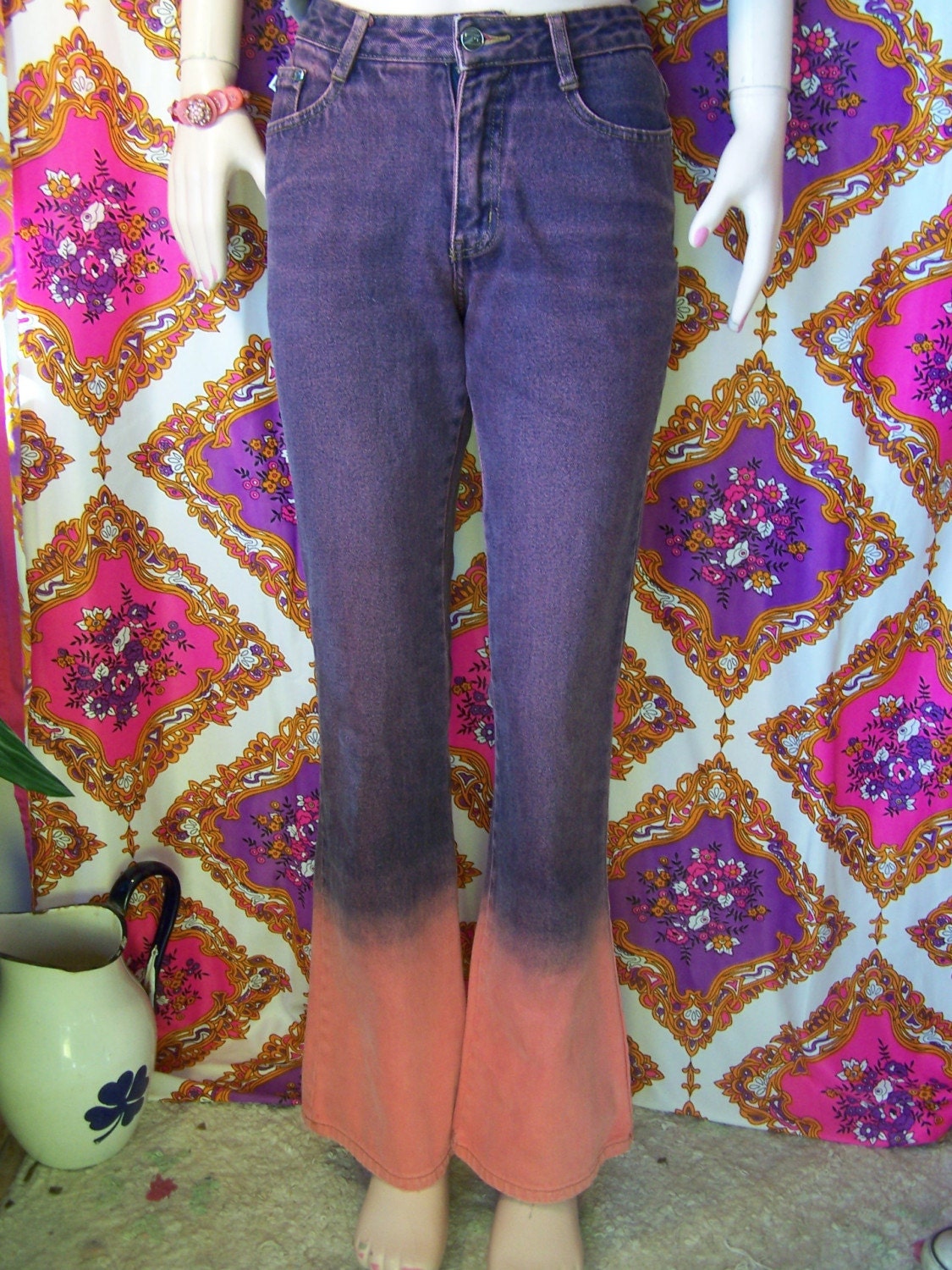 Bell Bottom Jeans DIP DYE Hippie Acid Wash PANTS size S / M