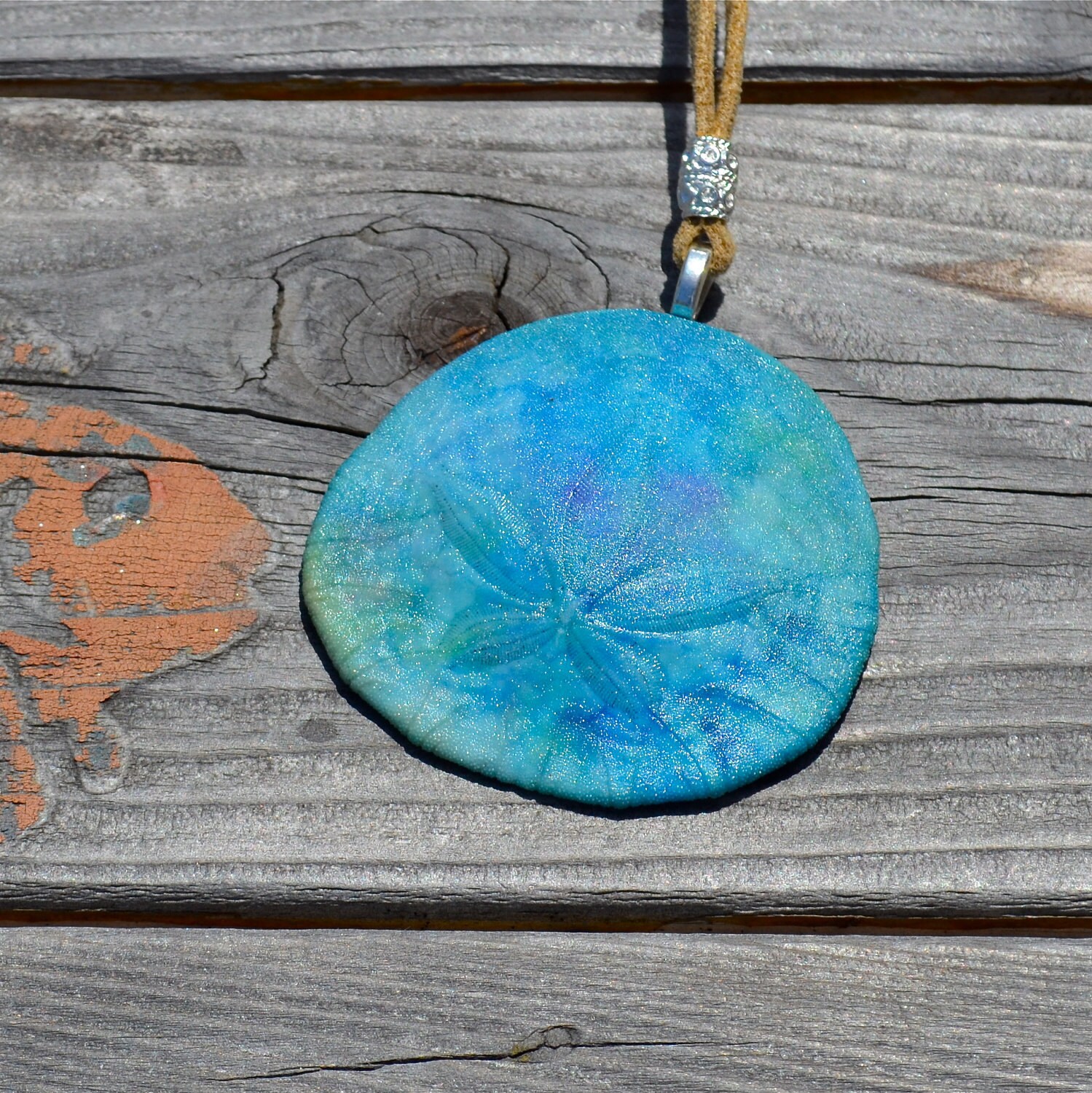 Real Sand Dollar Necklace Blue Water