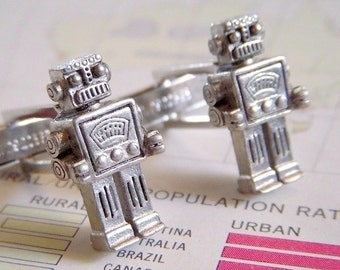 Robot Cufflinks Men's Steampunk Cufflinks Silver Cufflinks Men's Cufflinks The Originals From Cosmic Firefly Las Vegas Silver Plated