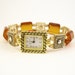 Stretchy Bracelet Watch - Honey and Gold Faceted Czech Glass with Swarovski Crystal Accents