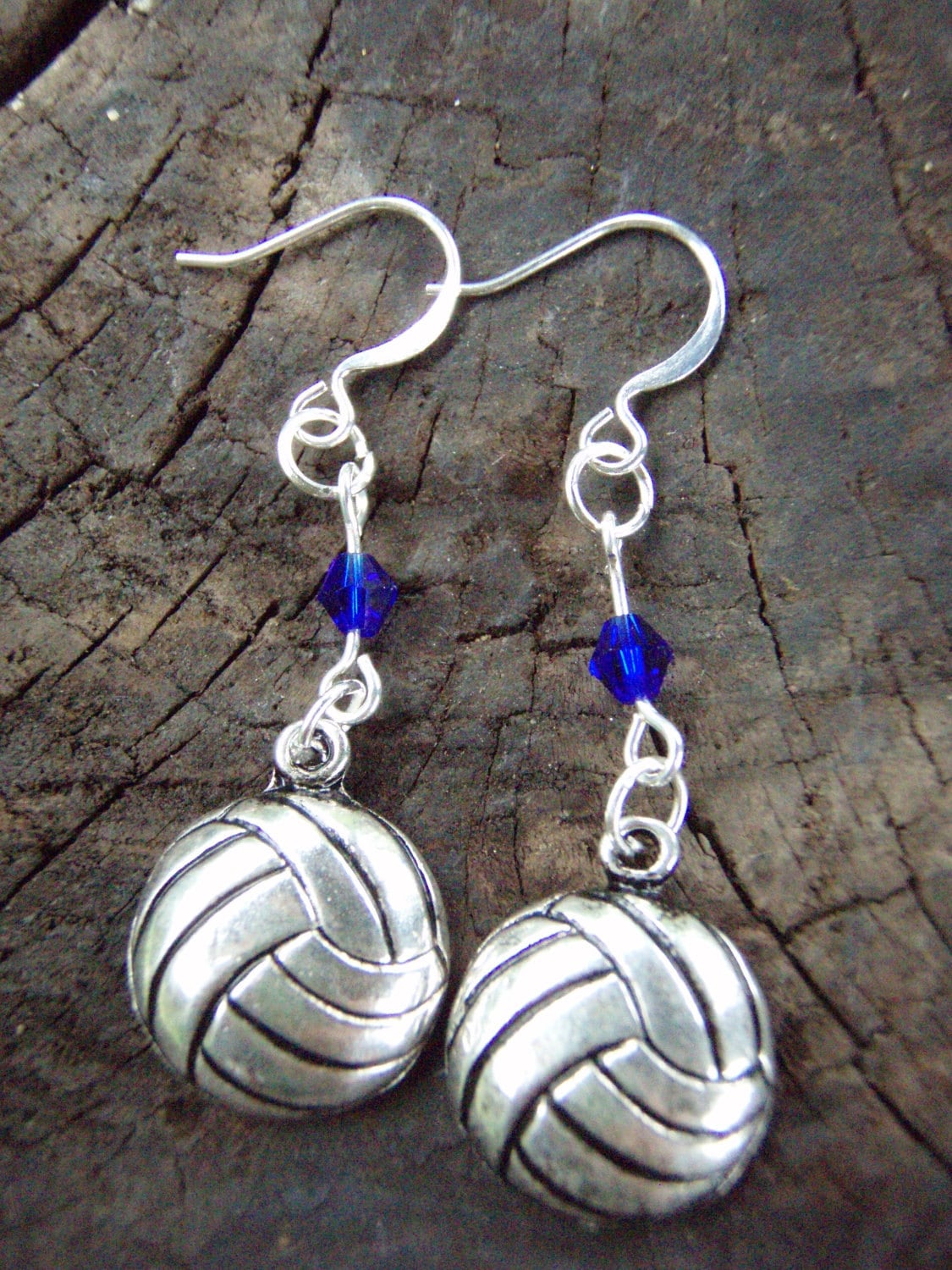 Volleyball earrings with cobalt blue swarovski crystal