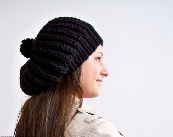 Knit Slouchy Hat, Knit Hat With Pom Pom Hat Womens Slouchy Beanie Hat Chunky Knit Hat Knit Slouchy Beanie Knit Slouch Hat Knit Slouch Beanie