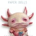 Carlota - PAPER DOLL - articulated axolotl - 10.2 inches - art doll magical creature freak carnival circus salmon pink