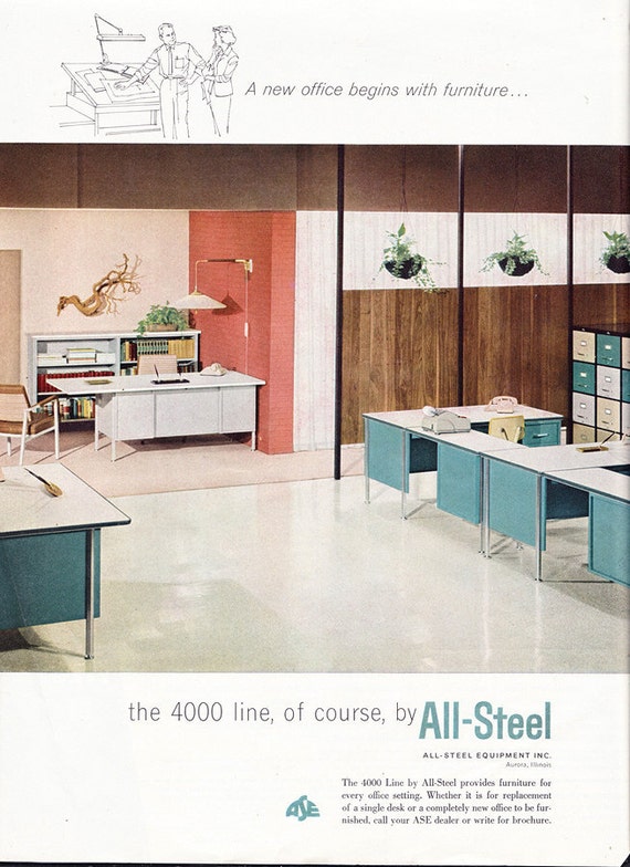 Vintage ad All-Steel 4000 Line office furniture ca. 1960 desk