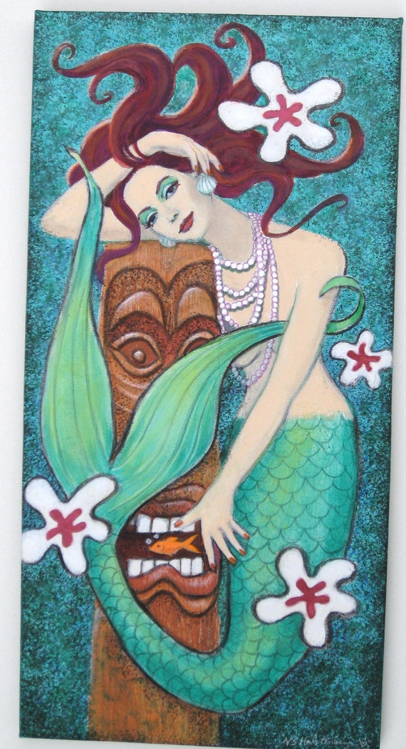 Items similar to Mermaid art painting ORIGINAL Tropical ...