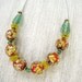 Venetian Glass Flower Necklace with Vintage Yellow and Red Flowers Encased Glass Beads Yellow Green and Red Colorful Jewelry